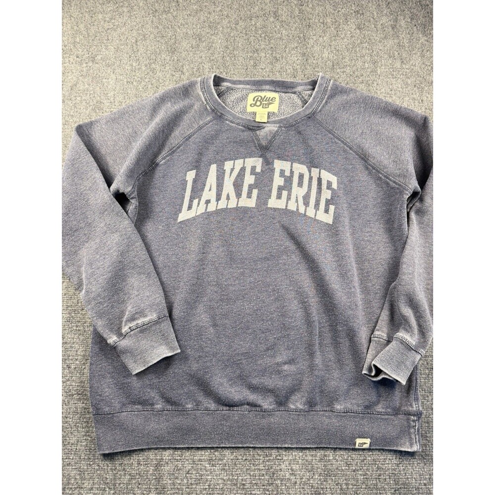 Blue 84 Lake Erie Sweatshirt Large Blue Acid Wash College Crewneck Coastal